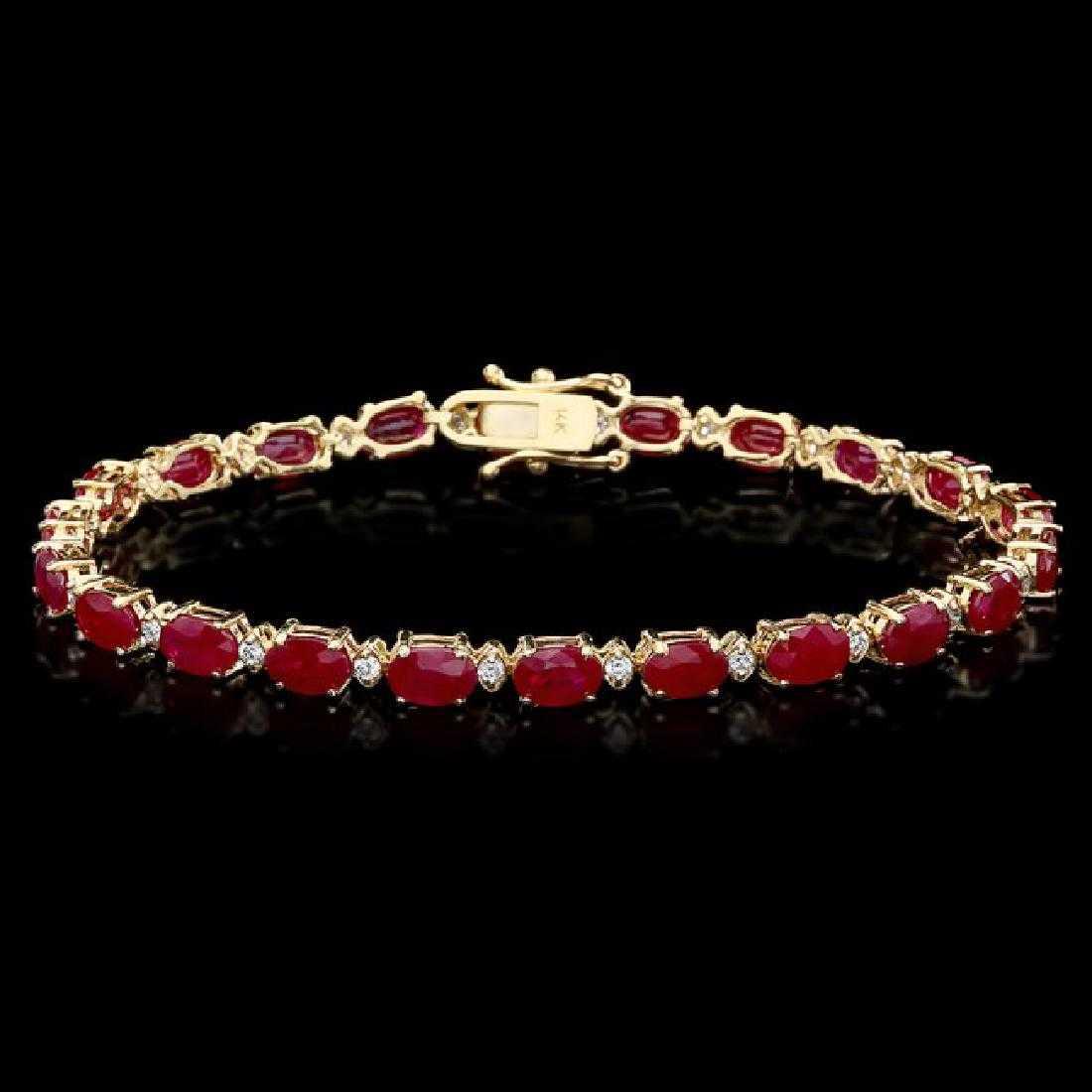 14K Yellow Gold 11.70ct Ruby and 0.62ct Diamond Bracelet