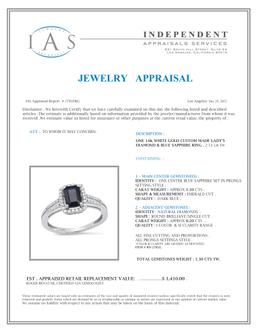 14K White Gold Setting with 1.1ct Sapphire and 0.20ct Diamond Ladies Ring