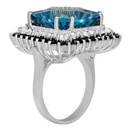 14k White Gold 17.58ct Blue Topaz 1.75ct Blue Sapphire 0.78ct Diamond Ring