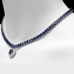 14K White Gold 50.87ct Sapphire and 1.47ct Diamond Necklace