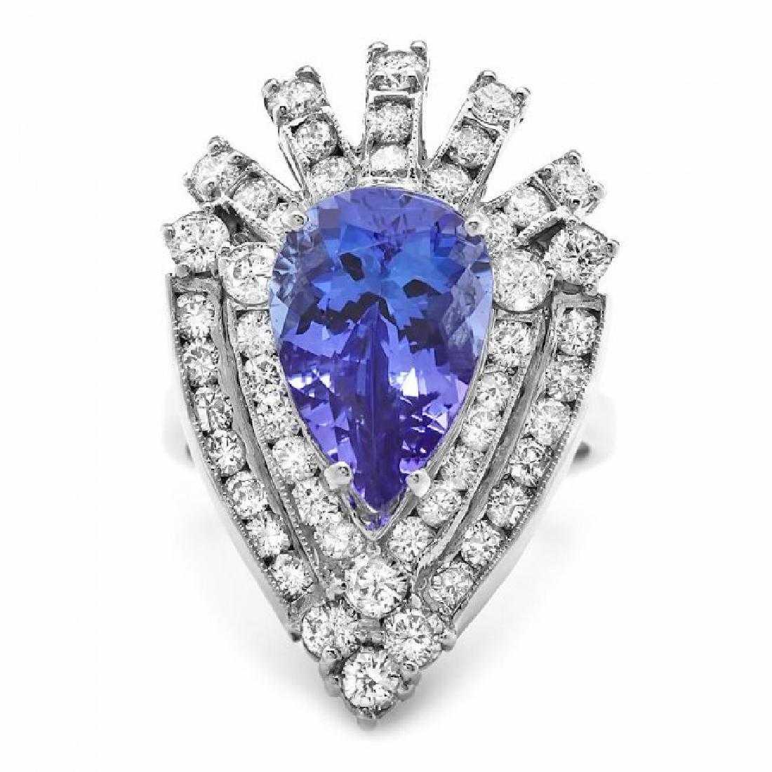 14K White Gold 4.25ct Tanzanite and 2.21ct Diamond Ring