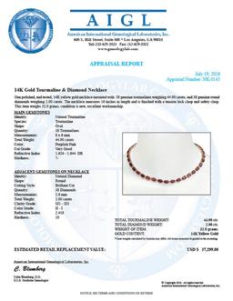 14K Gold 44.90ct Tourmaline 2.00ct Diamond Necklace