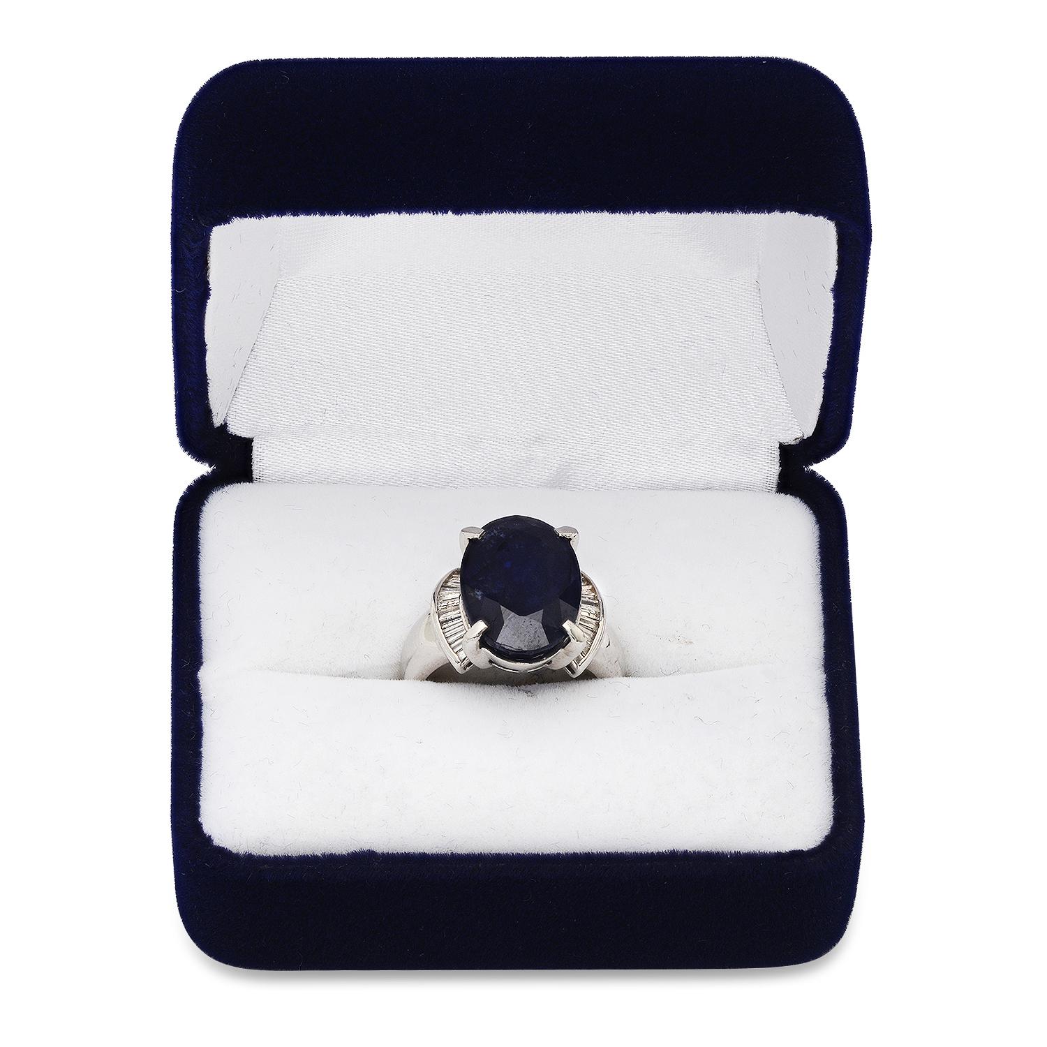 Platinum Setting with 14.3ct Sapphire and 0.56ct Diamond Ladies Ring