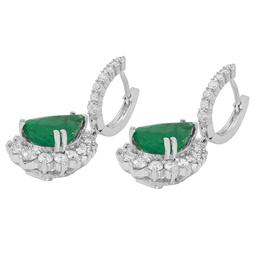 14k White Gold 7.14ct Emerald 2.45ct Diamond Earrings