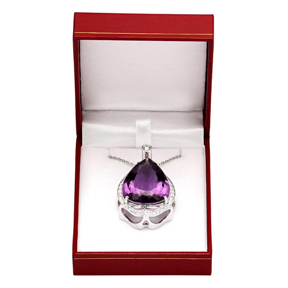 14k White Gold 42.05ct Amethyst 0.91ct Diamond Pendant