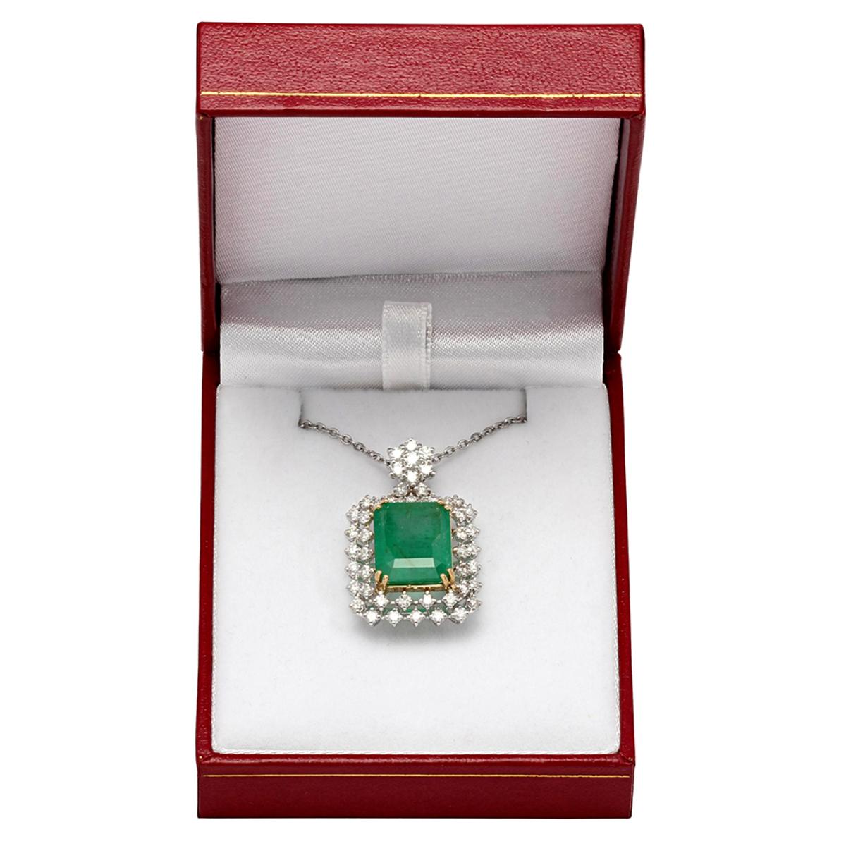 14k White Gold 9.41ct Emerald 1.96ct Diamond Pendant