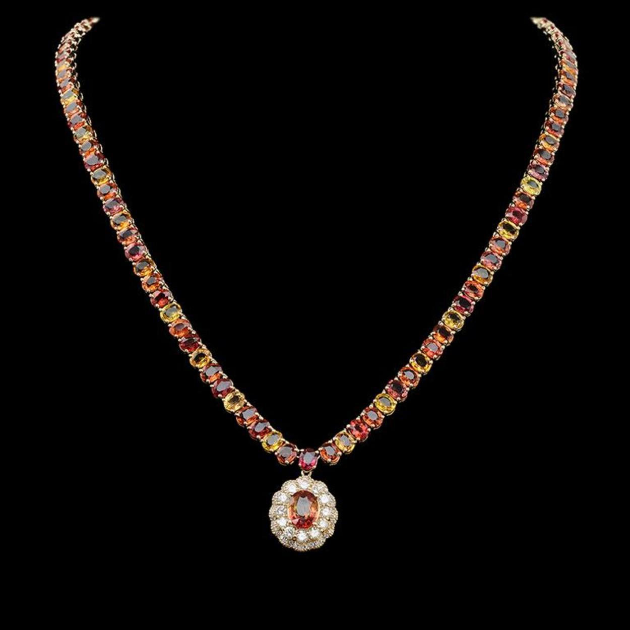 14K Gold 45.17ct Multi-Color Sapphire 1.51ct Diamond Necklace