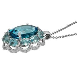 14k White Gold 22.78ct Blue Topaz 13.89ct Aquamarine 0.77ct Diamond Pendant