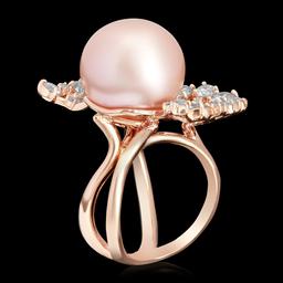 14k Rose Gold 15mm Pearl 2.24ct Diamond Ring