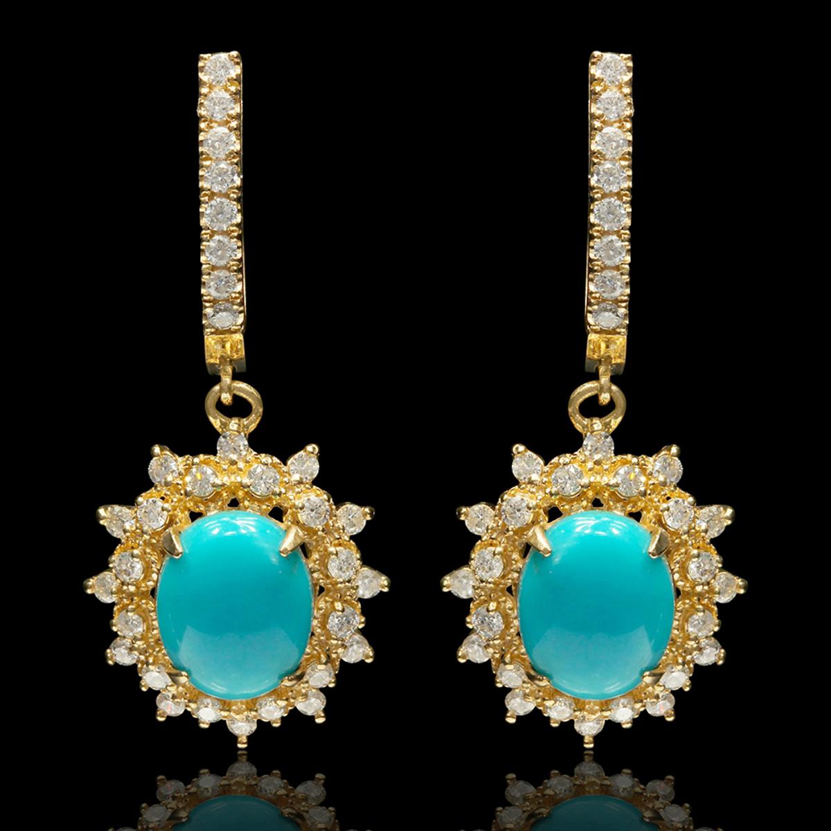 14k Yellow Gold 4.00ct Turquoise 1.50ct Diamond Earrings