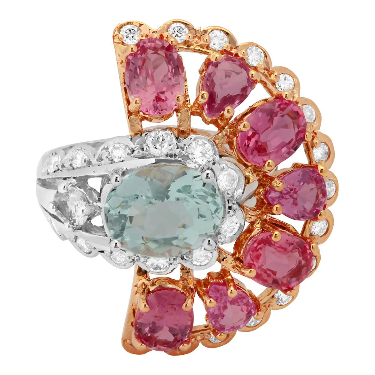 14k White & Rose Gold 2.45ct Aquamarine 5.59ct Pink Sapphire 0.82ct Diamond Ring