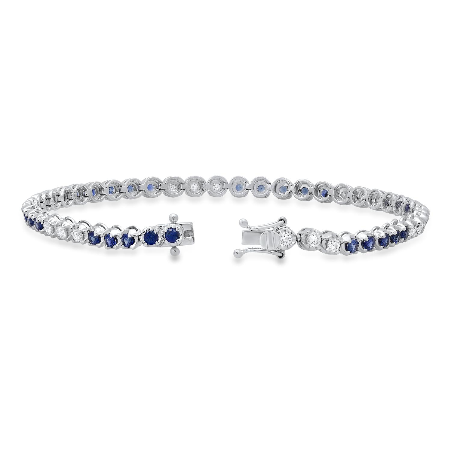 14K White Gold 2.54ct Sapphire and 1.28ct Diamond Bracelet