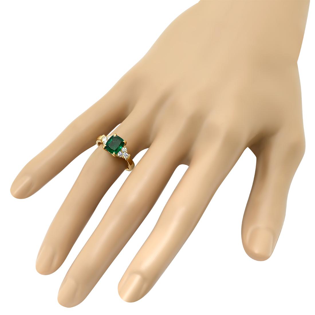 14K Yellow Gold 1.48ct Emerald and 0.25ct Diamond Ring