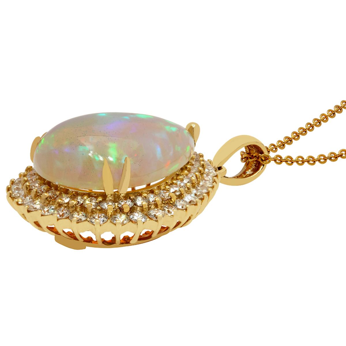 14k Yellow Gold 18.71ct Opal 3.70ct Diamond Pendant