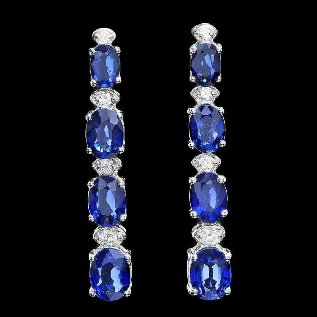 14K White Gold 6.88ct Sapphire and 0.37ct Diamond Earrings