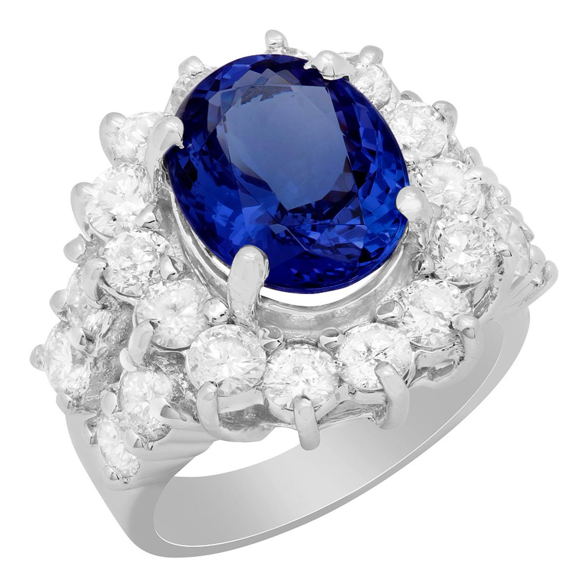 14k White Gold 5.49ct Tanzanite 3.12ct Diamond Ring