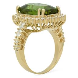 14K Yellow Gold 10.07ct Peridot and 1.69ct Diamond Ring