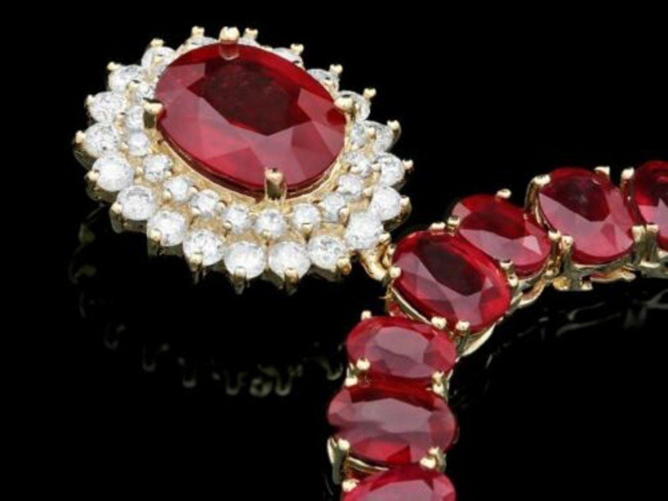 14K Yelloow Gold 102.37ct Ruby and 1.61ct Diamond Necklace