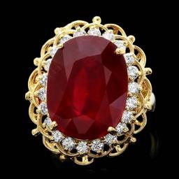 14K Yellow Gold 15.78ct Ruby and 0.70ct Diamond Ring