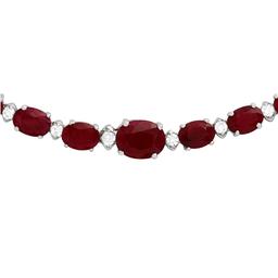 14k White Gold 30.47ct Ruby 1.31ct Diamond Necklace