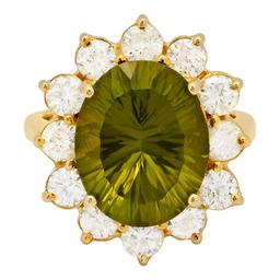 14k Yellow Gold 8.31ct Peridot 1.98ct Diamond Ring