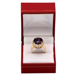 14k Yellow Gold 7.20ct Amethyst 1.09ct Diamond Ring