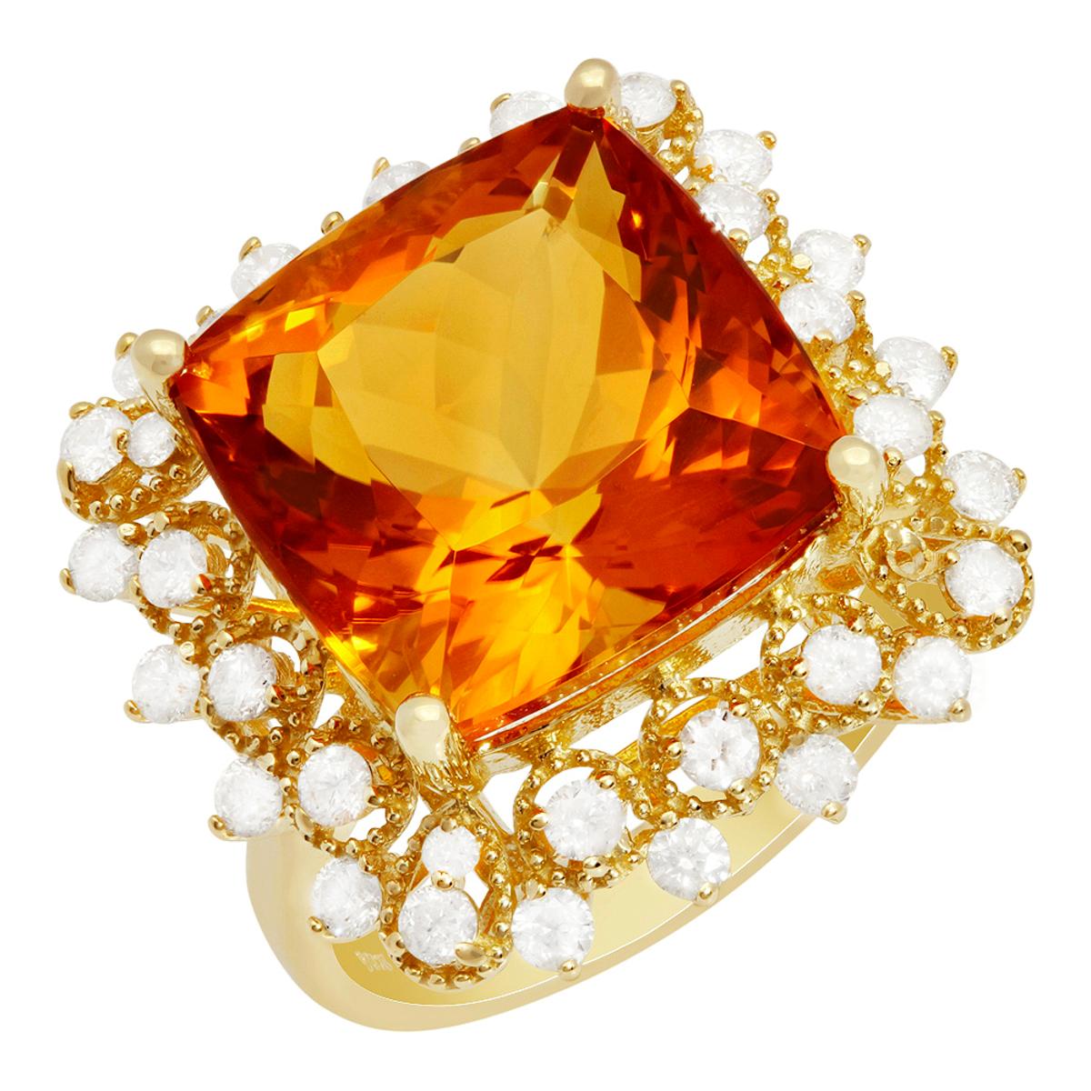 14k Yellow Gold 10.58ct Citrine 0.97ct Diamond Ring