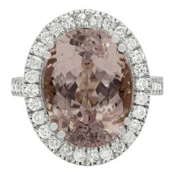 14k White Gold 11.83ct Kunzite 1.02ct Diamond Ring