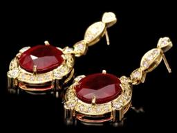 14K Yellow Gold 21.36ct Ruby and 1.32ct Diamond Earrings