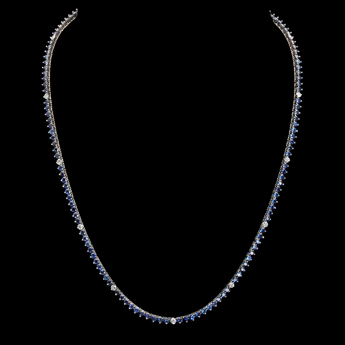 14K White Gold Sapphire & Diamond Necklace