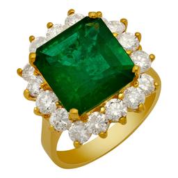 14k Yellow Gold 5.09ct Emerald 2.21ct Diamond Ring