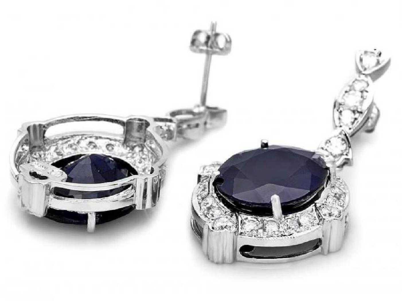 14K White Gold 17.72ct Sapphire and 1.46ct Diamond Earrings