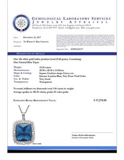 14k White Gold 42.10ct Blue Topaz 3.10ct Diamond Pendant