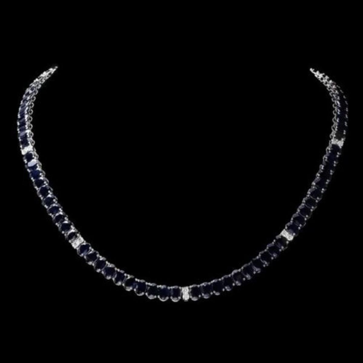 14K White Gold 54.25ct Sapphire and 0.90ct Diamond Necklace