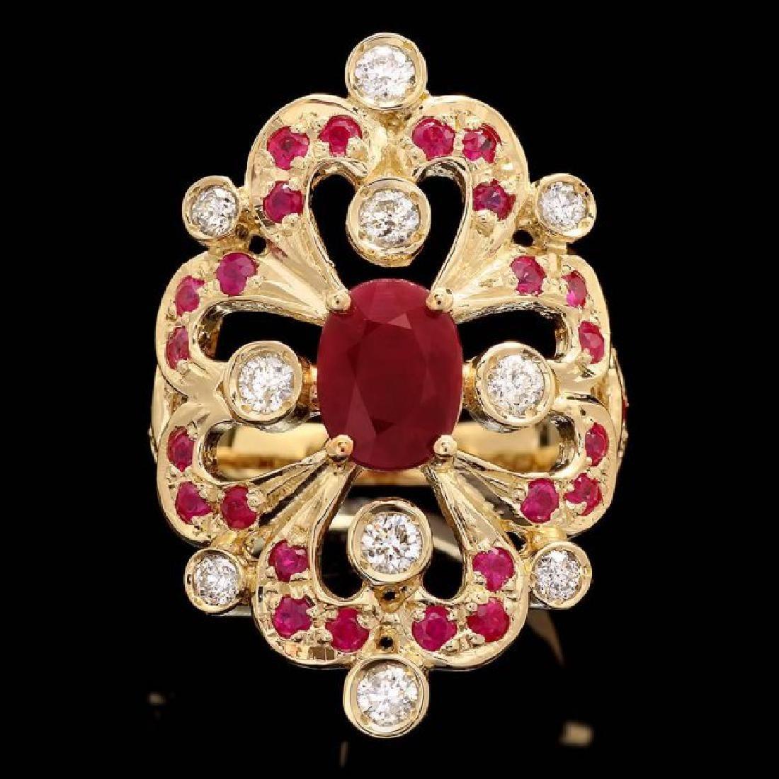 14K Yellow Gold 2.12ct Ruby and 0.48ct Diamond Ring