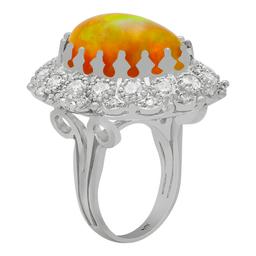 14k White Gold 11.46ct Opal 2.91ct Diamond Ring