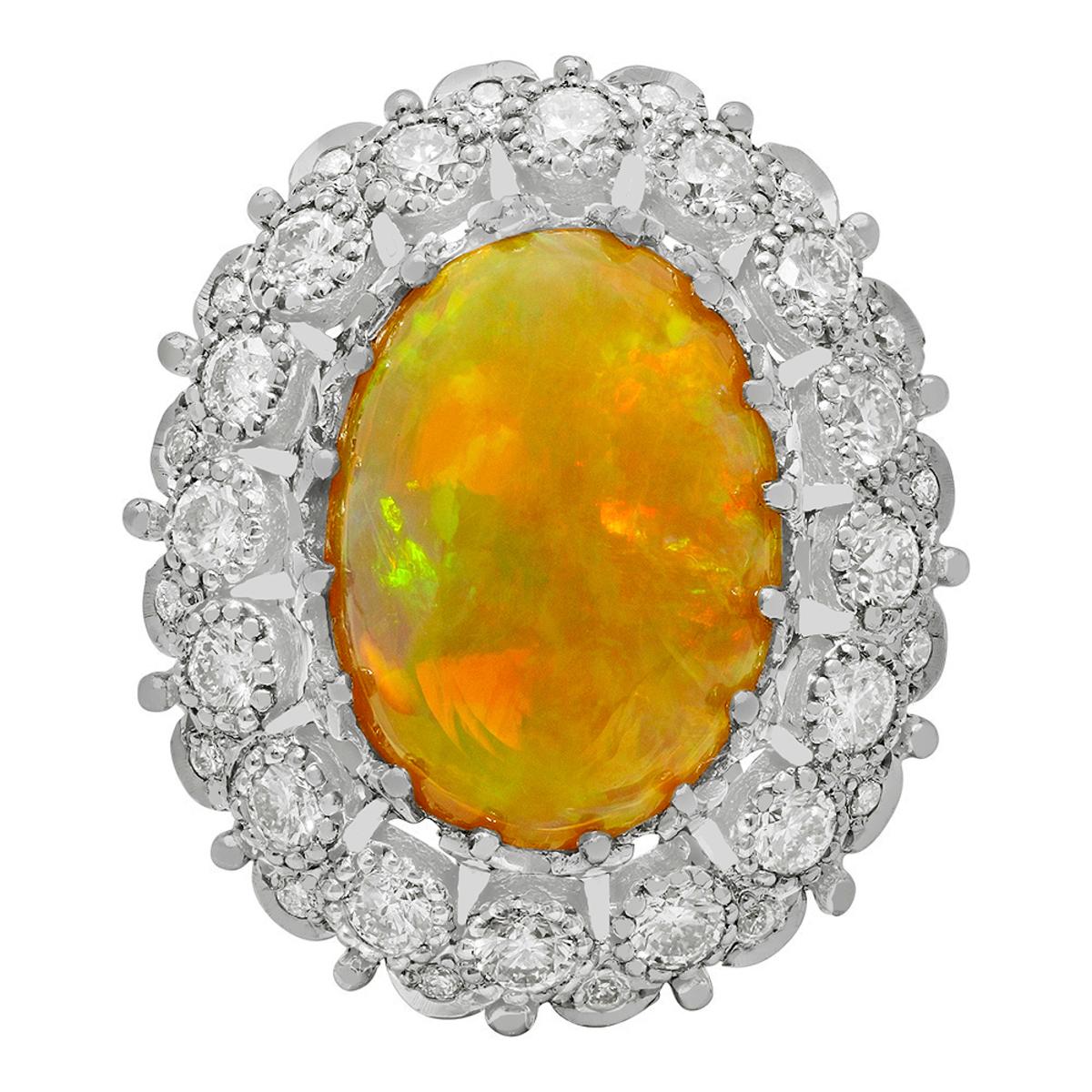 14k White Gold 11.46ct Opal 2.91ct Diamond Ring