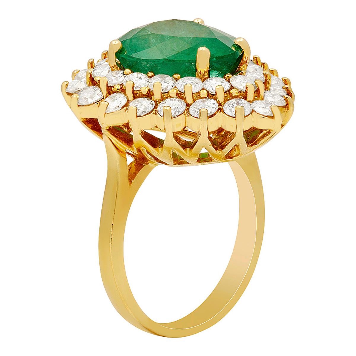 14k Yellow Gold 5.76ct Emerald 2.87ct Diamond Ring