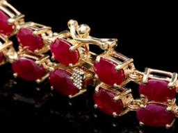 14K Gold 26.21ct Ruby 1.27ct Diamond Bracelet