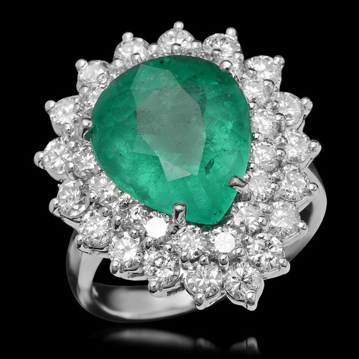 14K White Gold 6.13ct Emerald and 2.36ct Diamond Ring