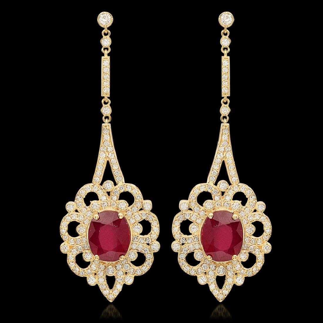 14K Yellow Gold 8.02ct Ruby and 2.56ct Diamond Earrings