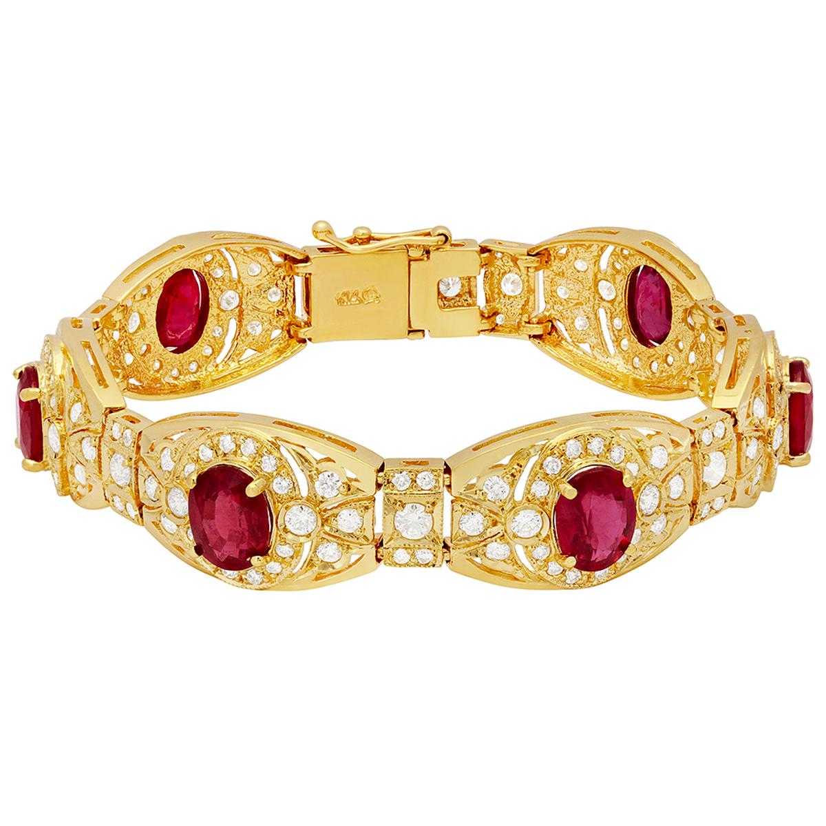 14k Yellow Gold 18.11ct Ruby 6.72ct Diamond Bracelet