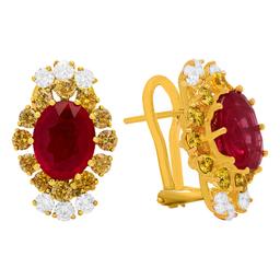 14k Yellow Gold 5.71ct Ruby 0.72ct & 1.56ct Diamond Earrings