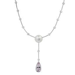 18K White Gold Setting with 5.50ct Kunzite, 1.70ct Diamond and one 12.8mm South Sea Pearl Necklace