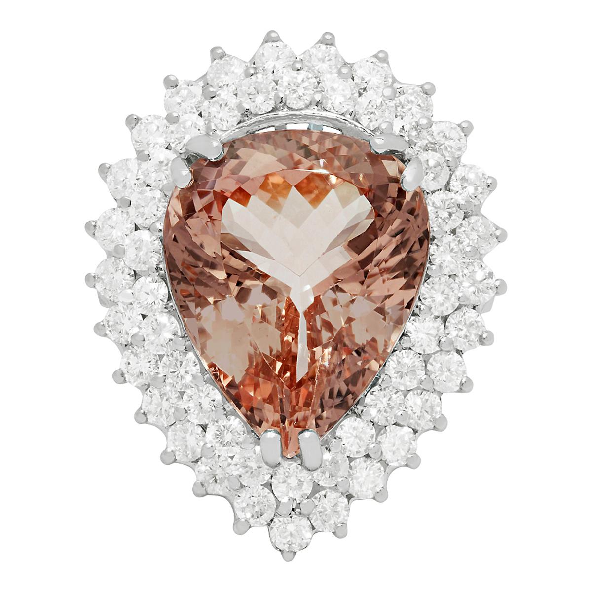 14K Gold 12.42ct Morganite 2.69ct Diamond Ring