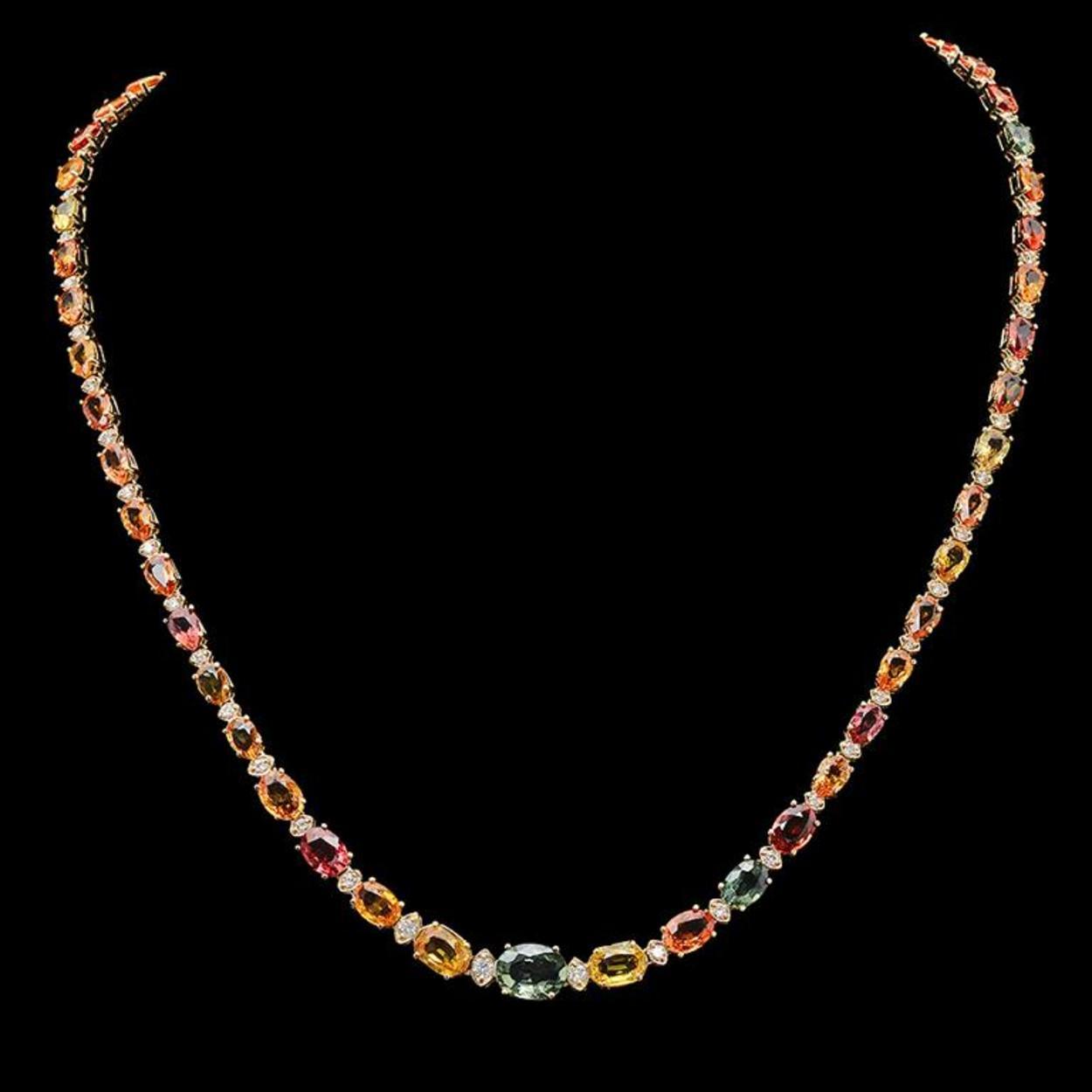 14K Gold 28.97ct Multi-Color Sapphire & 1.29ct Diamond Necklace