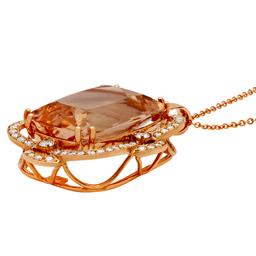 14k Rose Gold 45.96ct Morganite 2.07ct Diamond Pendant