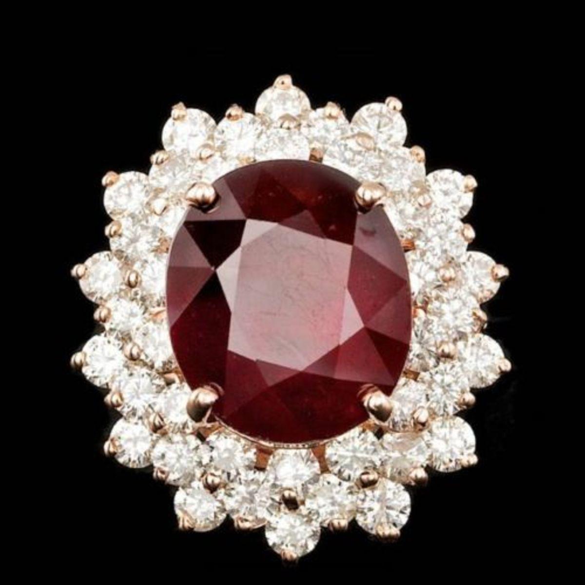 14K Rose Gold 13.13ct Ruby and 3.23ct Diamond Ring