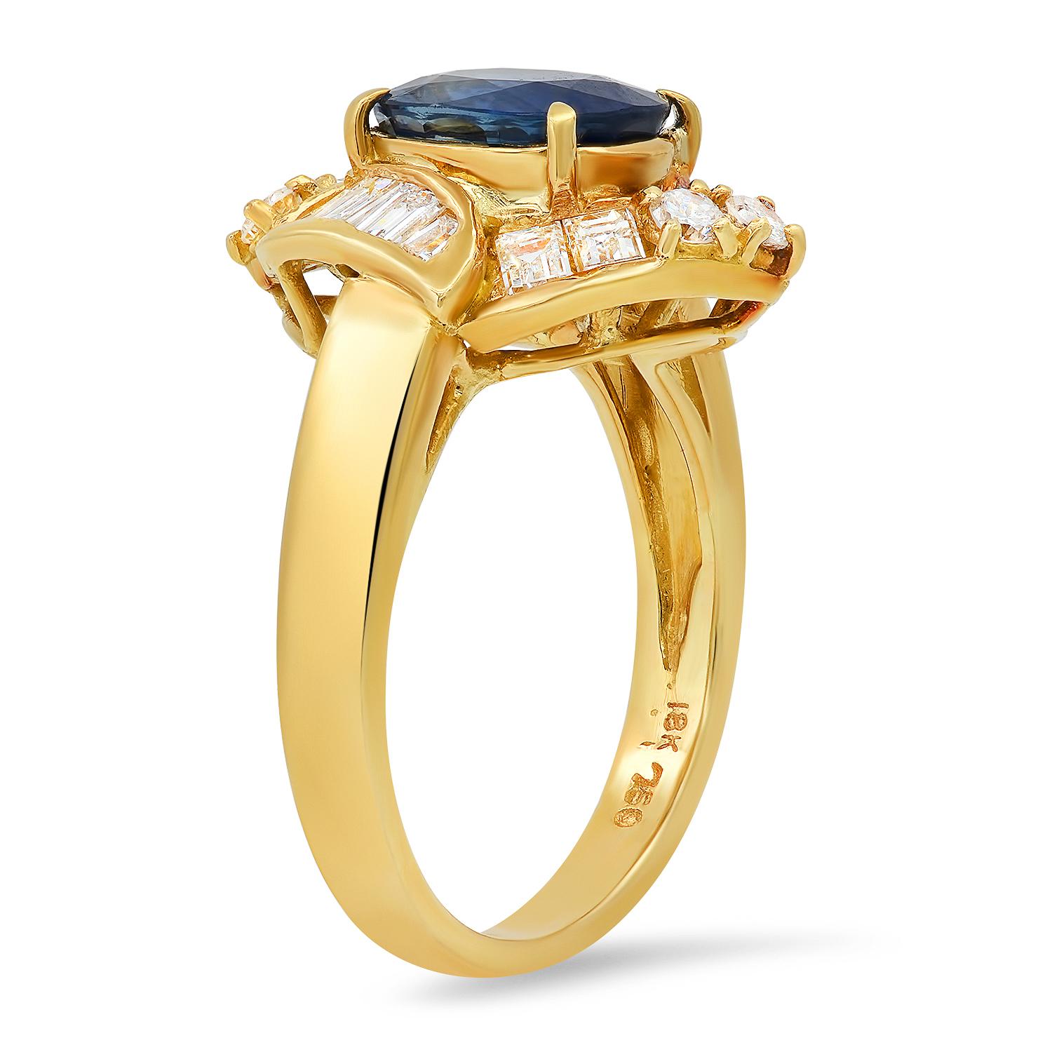 18K Yellow Gold Setting with 2.64ct Sapphire and 1.10ct Diamond Ladies Ring