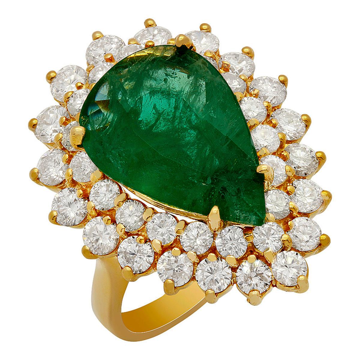 14k Yellow Gold 5.30ct Emerald 2.71ct Diamond Ring